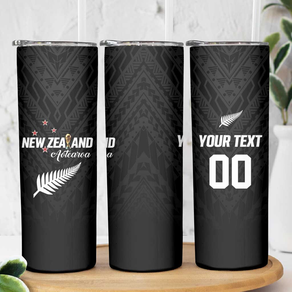 Custom Football New Zealand Skinny Tumbler Aotearoa United Black Version - Polynesian Pride