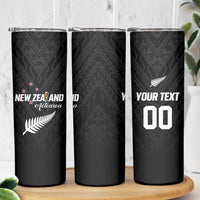 Custom Football New Zealand Skinny Tumbler Aotearoa United Black Version - Polynesian Pride