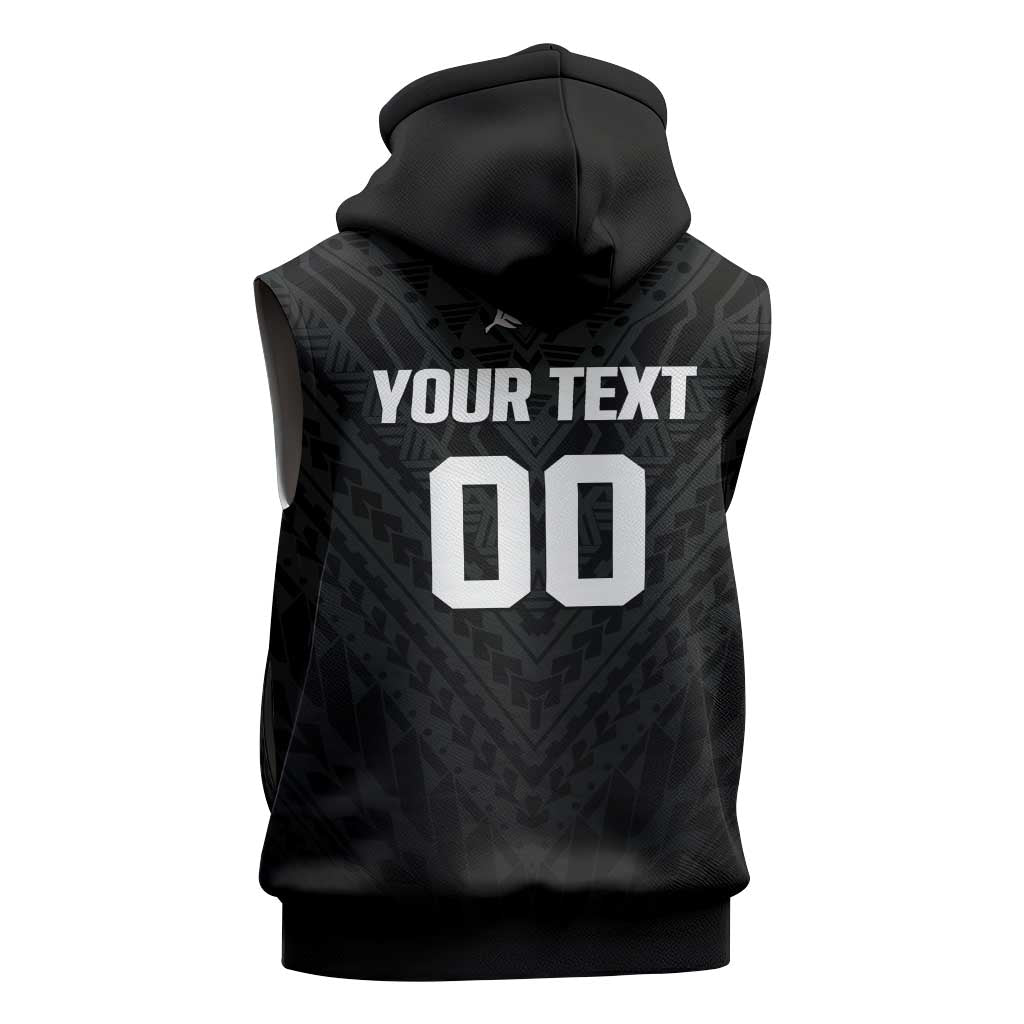Custom Football New Zealand Sleeveless Hoodie Aotearoa United Black Version - Polynesian Pride