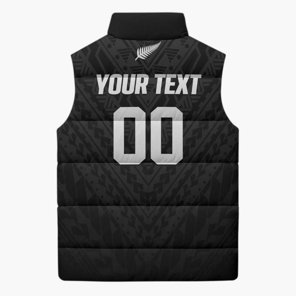 Custom Football New Zealand Sleeveless Puffer Jacket Aotearoa United Black Version - Polynesian Pride