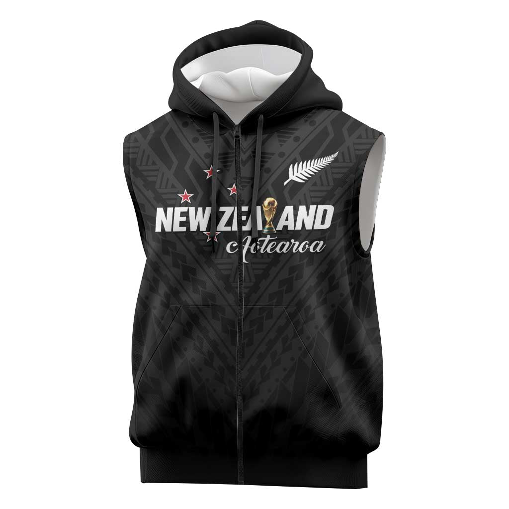 Custom Football New Zealand Sleeveless Zip Hoodie Aotearoa United Black Version - Polynesian Pride