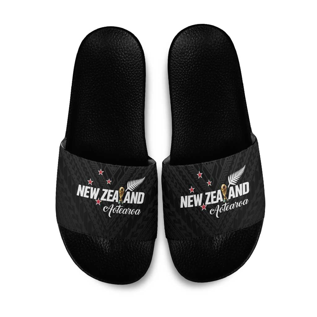 Football New Zealand Slide Sandals Aotearoa United Black Version LT01 Black - Polynesian Pride