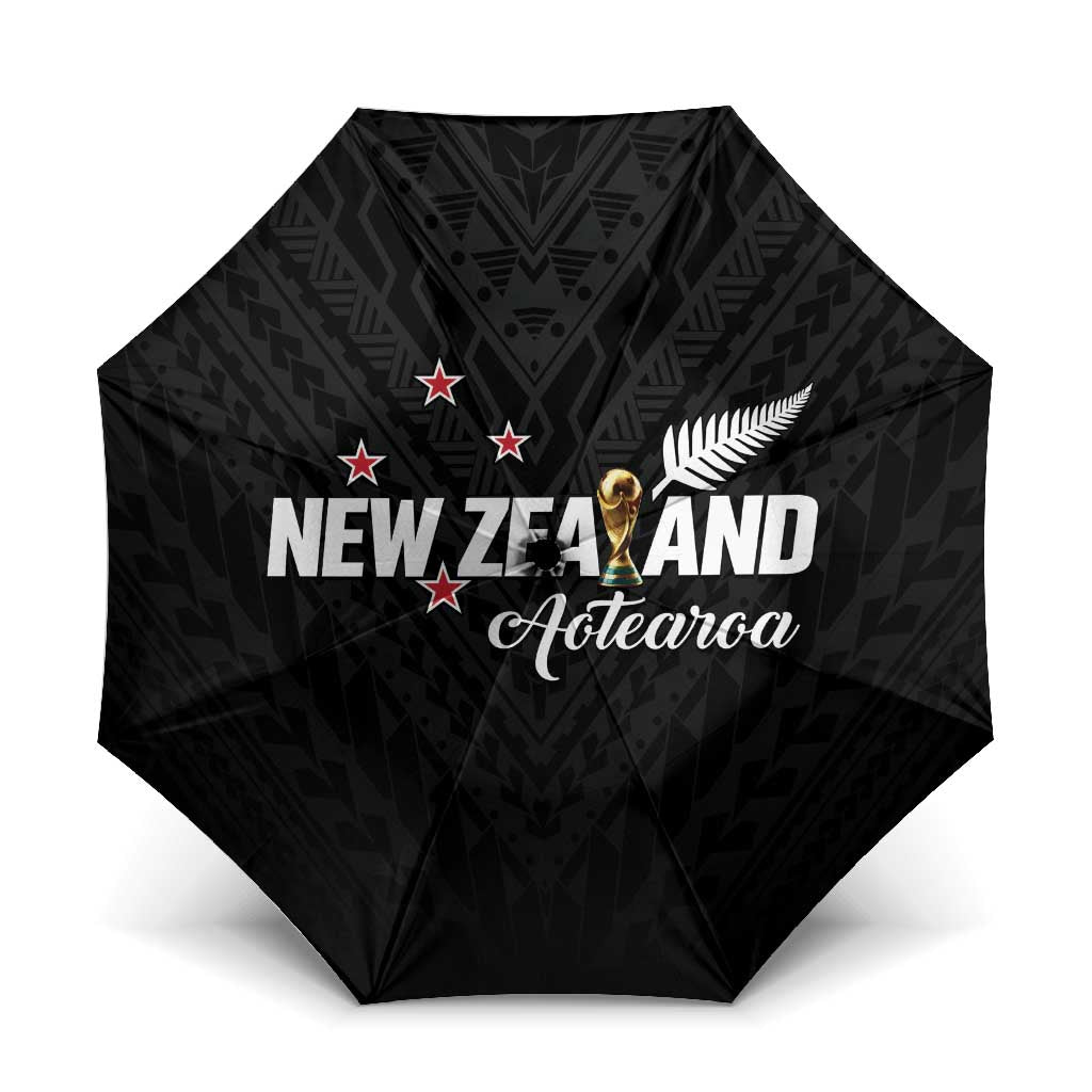 Football New Zealand Umbrella Aotearoa United Black Version LT01 One Size Folded 11.42 inch Opened Diameter 37.4 inch Black - Polynesian Pride
