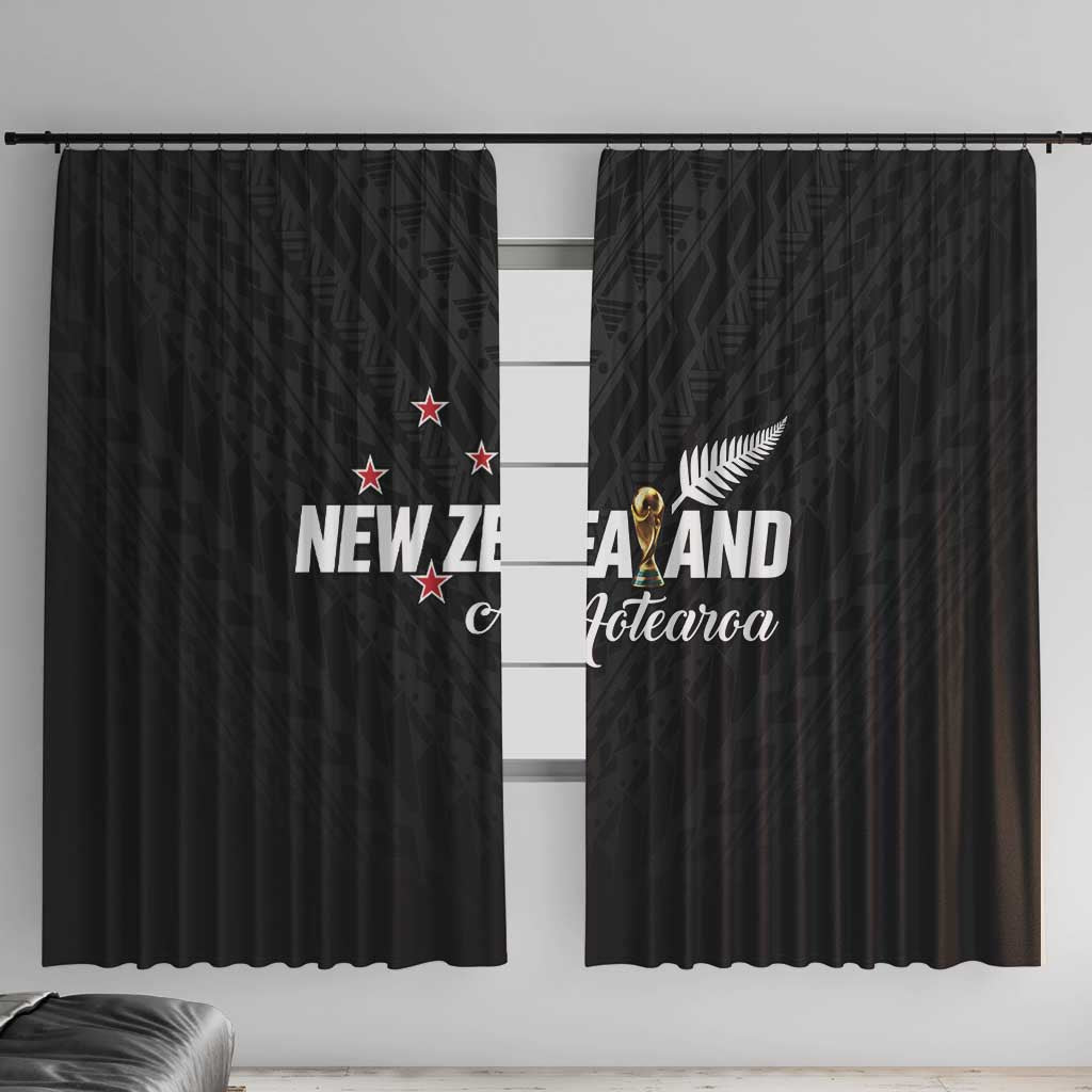 Football New Zealand Window Curtain Aotearoa United Black Version LT01 With Hooks Black - Polynesian Pride