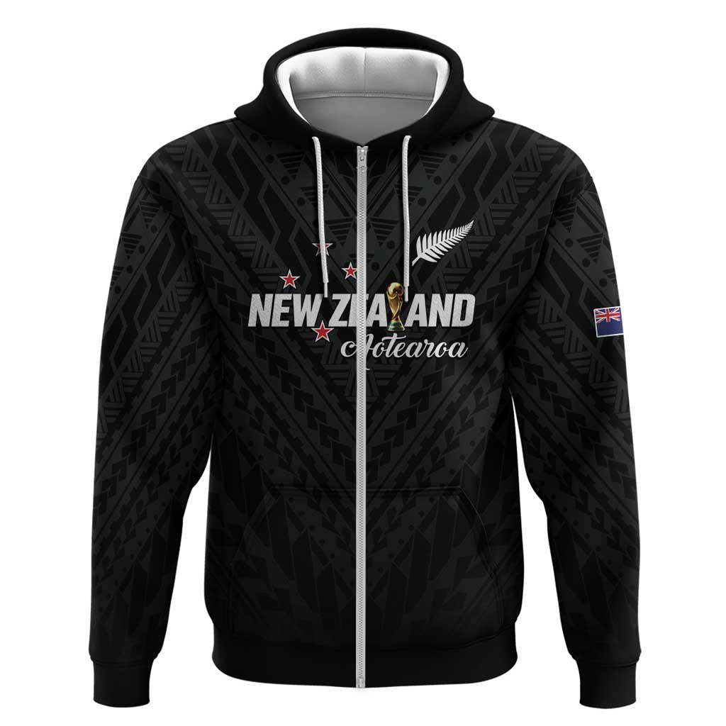 Custom Football New Zealand Zip Hoodie Aotearoa United Black Version - Polynesian Pride