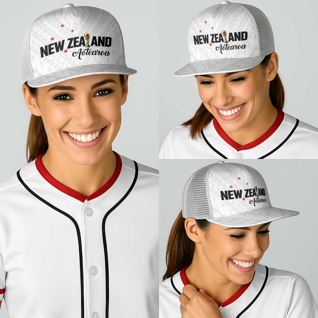 Football New Zealand Baseball Net Cap Aotearoa United White Version - Polynesian Pride