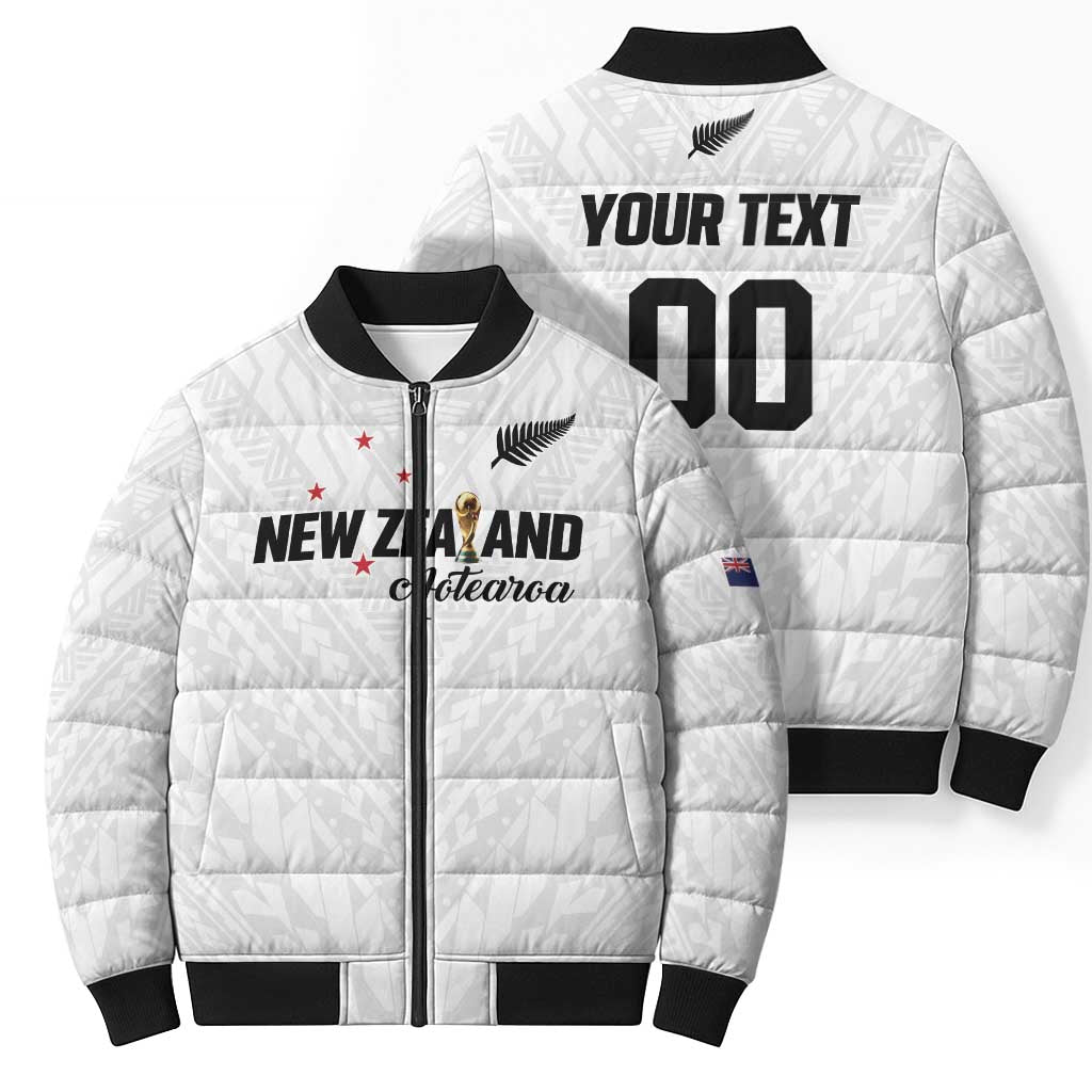 Custom Football New Zealand Bomber Puffer Jacket Aotearoa United White Version - Polynesian Pride