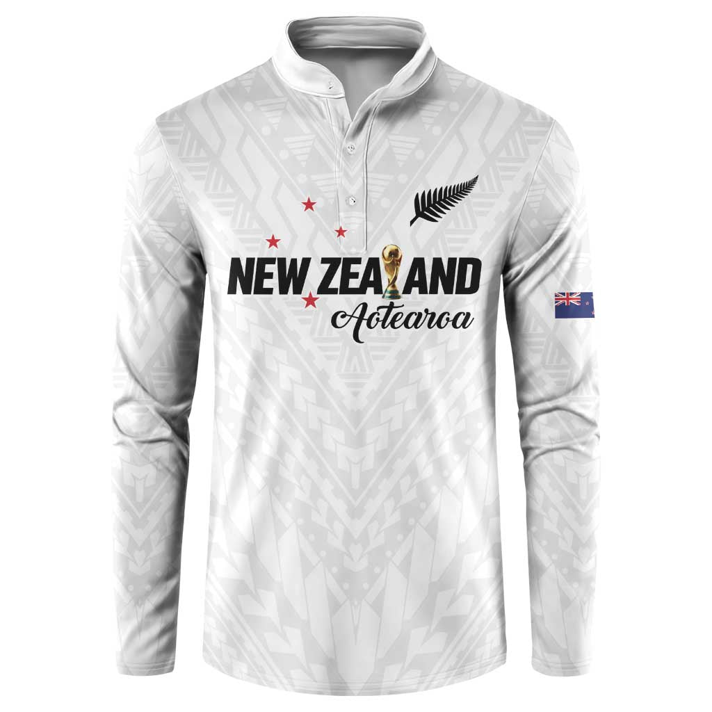 Custom Football New Zealand Button Sweatshirt Aotearoa United White Version - Polynesian Pride