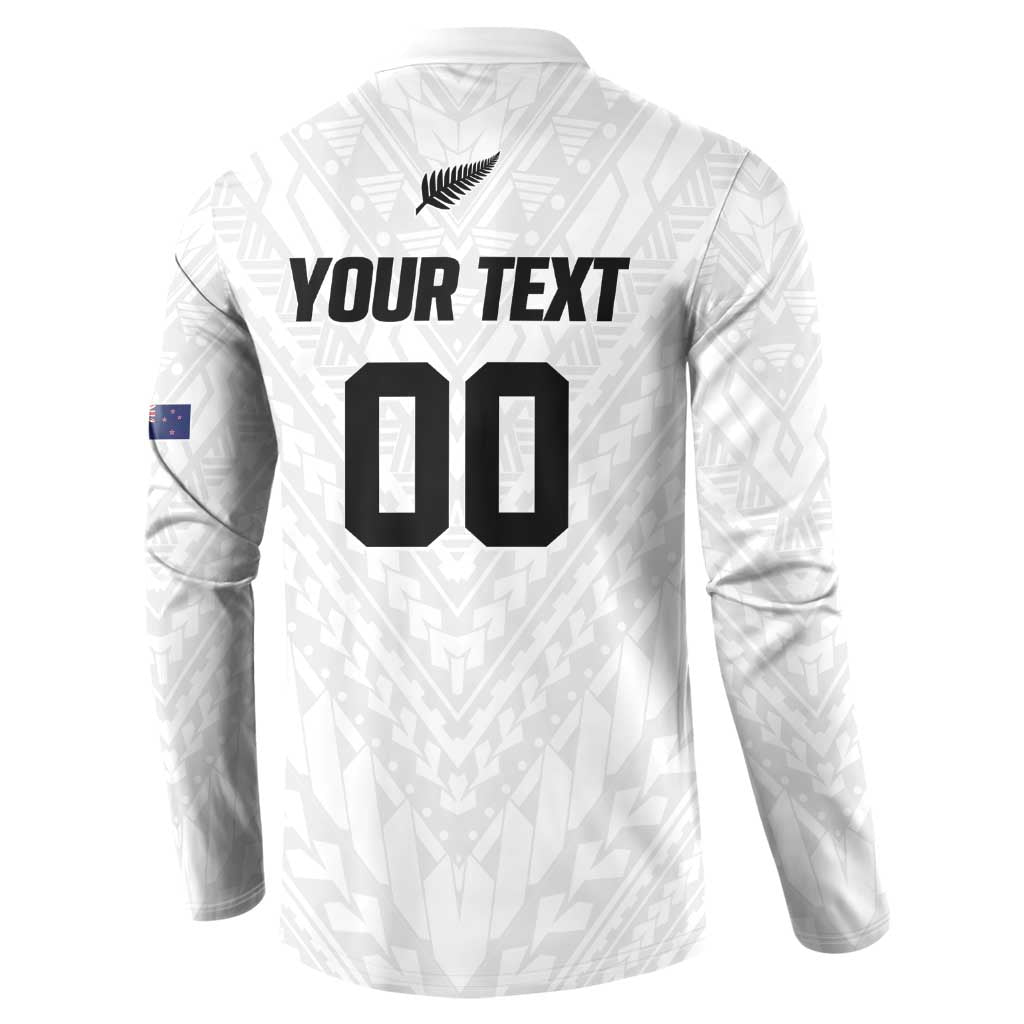 Custom Football New Zealand Button Sweatshirt Aotearoa United White Version - Polynesian Pride