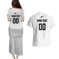 Custom Football New Zealand Couples Matching Puletasi and Hawaiian Shirt Aotearoa United White Version - Polynesian Pride