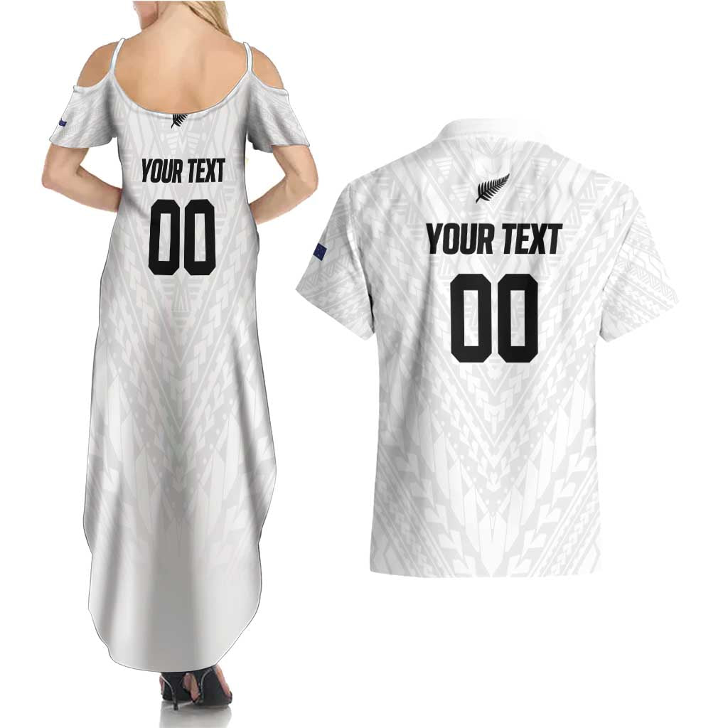 Custom Football New Zealand Couples Matching Summer Maxi Dress and Hawaiian Shirt Aotearoa United White Version - Polynesian Pride