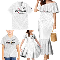 Custom Football New Zealand Family Matching Mermaid Dress and Hawaiian Shirt Aotearoa United White Version - Polynesian Pride