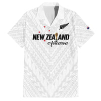 Custom Football New Zealand Family Matching Off The Shoulder Long Sleeve Dress and Hawaiian Shirt Aotearoa United White Version - Polynesian Pride