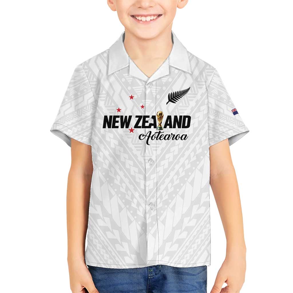 Custom Football New Zealand Family Matching Off Shoulder Maxi Dress and Hawaiian Shirt Aotearoa United White Version - Polynesian Pride