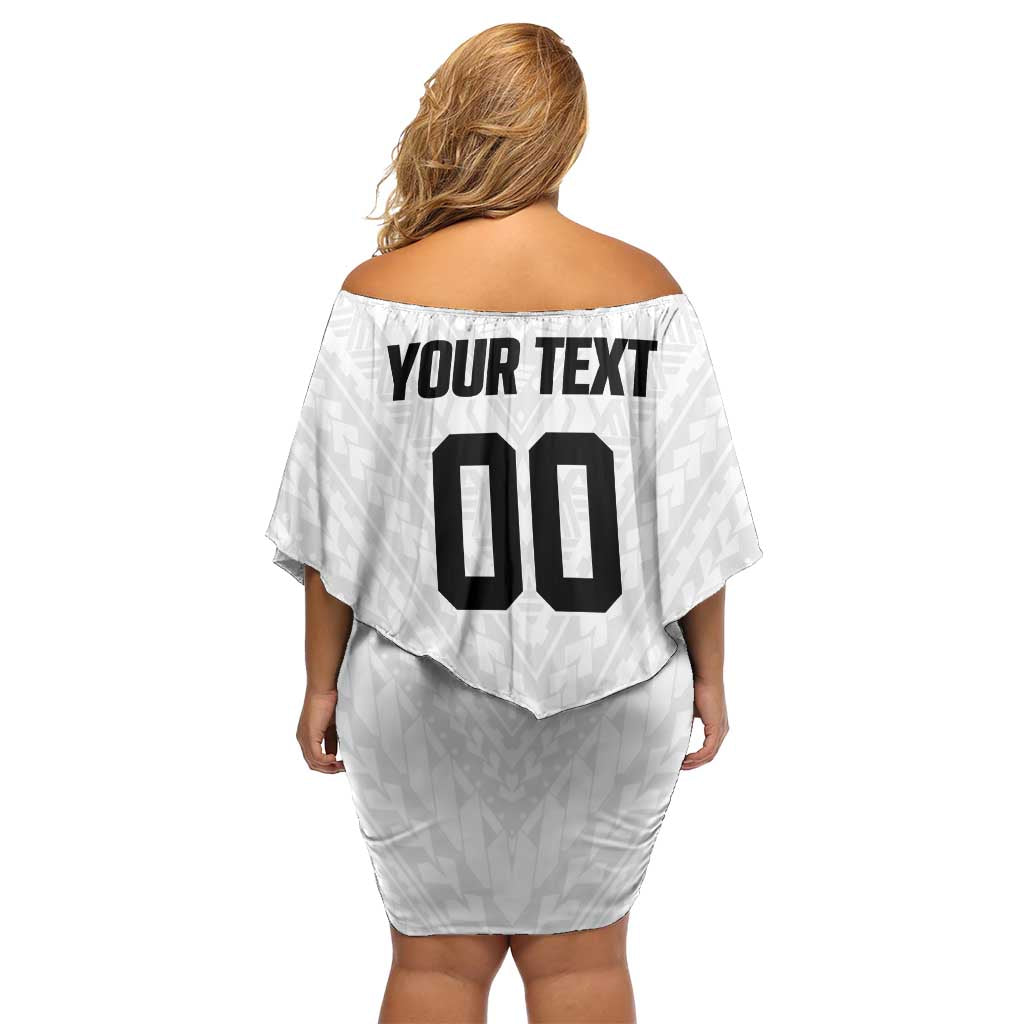 Custom Football New Zealand Family Matching Off Shoulder Short Dress and Hawaiian Shirt Aotearoa United White Version - Polynesian Pride
