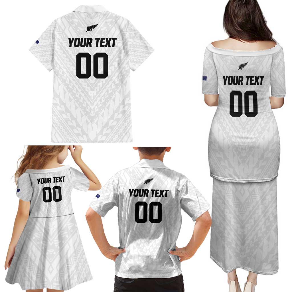 Custom Football New Zealand Family Matching Puletasi and Hawaiian Shirt Aotearoa United White Version - Polynesian Pride