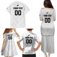 Custom Football New Zealand Family Matching Puletasi and Hawaiian Shirt Aotearoa United White Version - Polynesian Pride