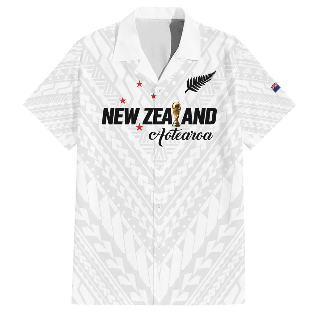 Custom Football New Zealand Family Matching Puletasi and Hawaiian Shirt Aotearoa United White Version - Polynesian Pride
