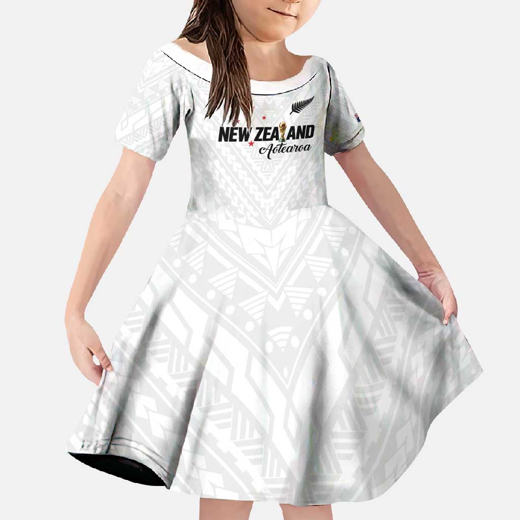 Custom Football New Zealand Family Matching Short Sleeve Bodycon Dress and Hawaiian Shirt Aotearoa United White Version - Polynesian Pride