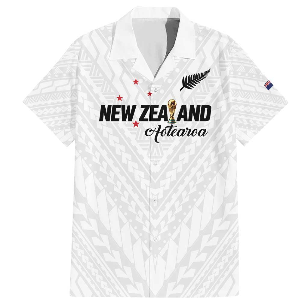 Custom Football New Zealand Family Matching Short Sleeve Bodycon Dress and Hawaiian Shirt Aotearoa United White Version - Polynesian Pride