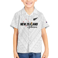 Custom Football New Zealand Family Matching Short Sleeve Bodycon Dress and Hawaiian Shirt Aotearoa United White Version - Polynesian Pride