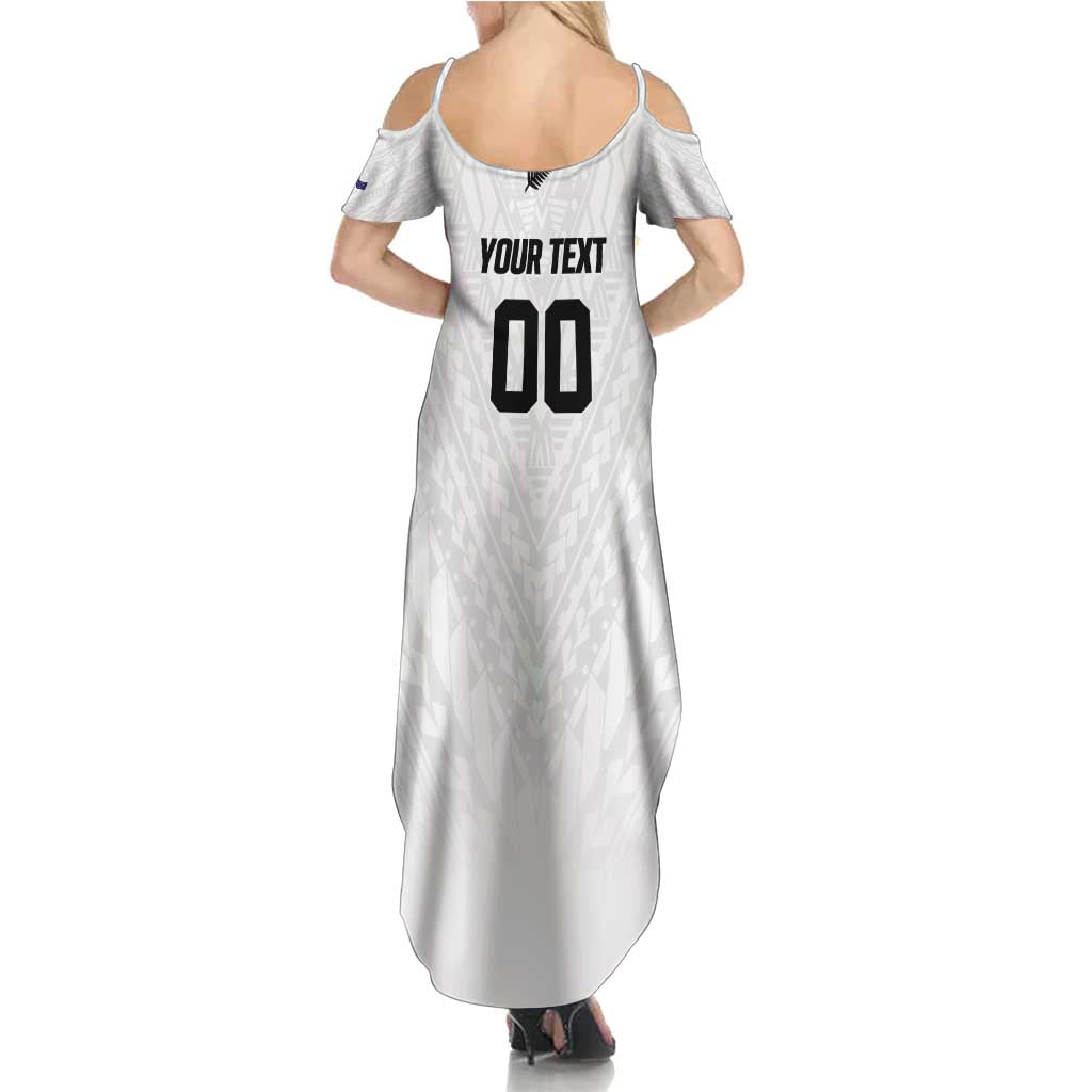 Custom Football New Zealand Family Matching Summer Maxi Dress and Hawaiian Shirt Aotearoa United White Version - Polynesian Pride