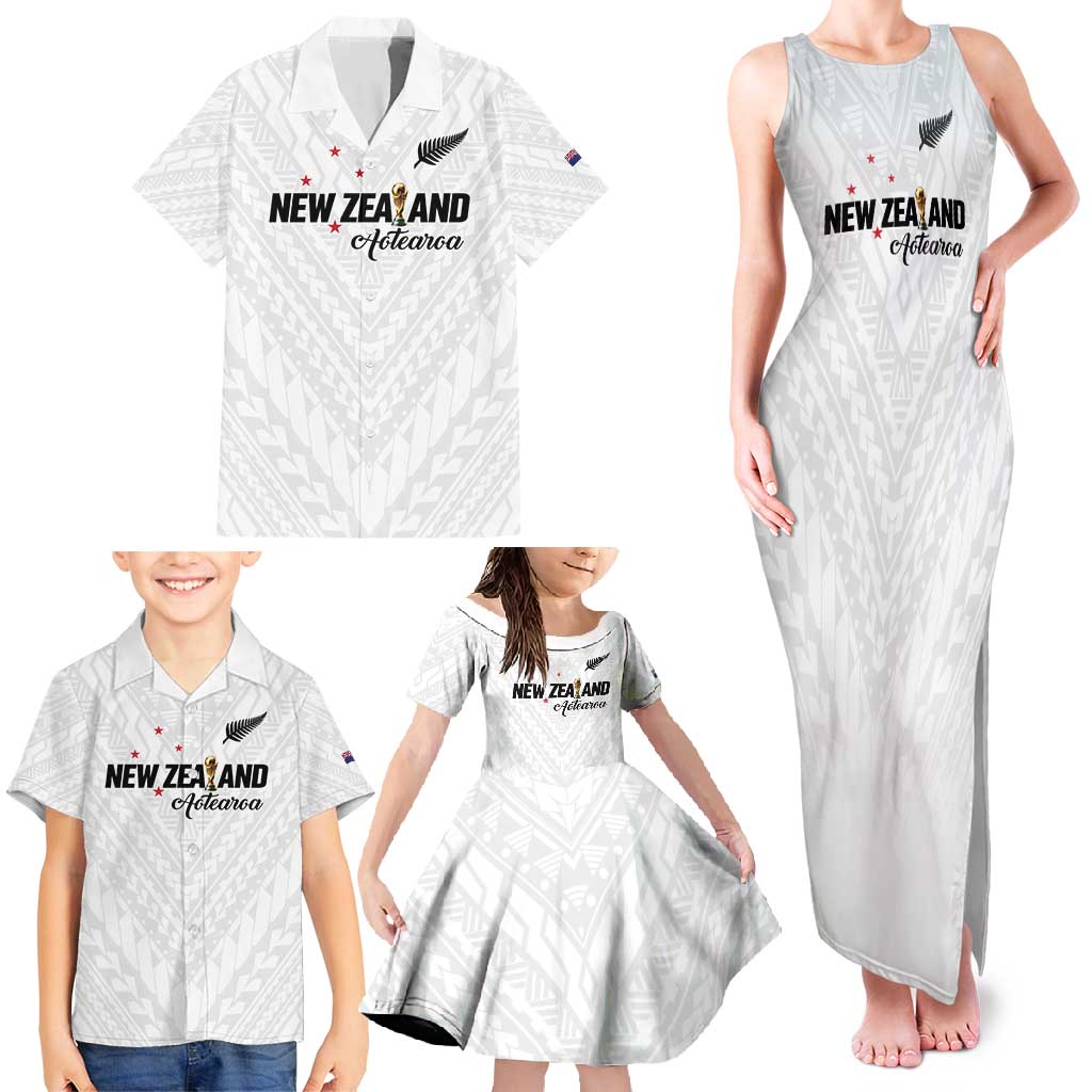 Custom Football New Zealand Family Matching Tank Maxi Dress and Hawaiian Shirt Aotearoa United White Version - Polynesian Pride