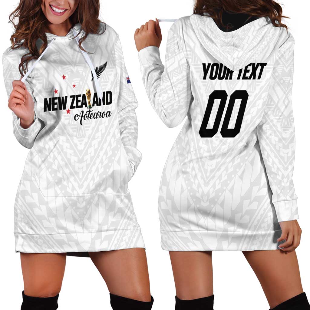 Custom Football New Zealand Hoodie Dress Aotearoa United White Version - Polynesian Pride