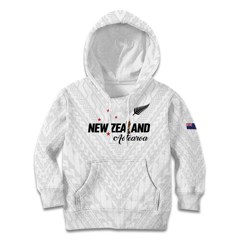Custom Football New Zealand Kid Hoodie Aotearoa United White Version - Polynesian Pride