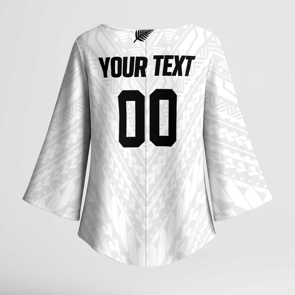 Custom Football New Zealand Kimono Sleeve Blouse Aotearoa United White Version - Polynesian Pride