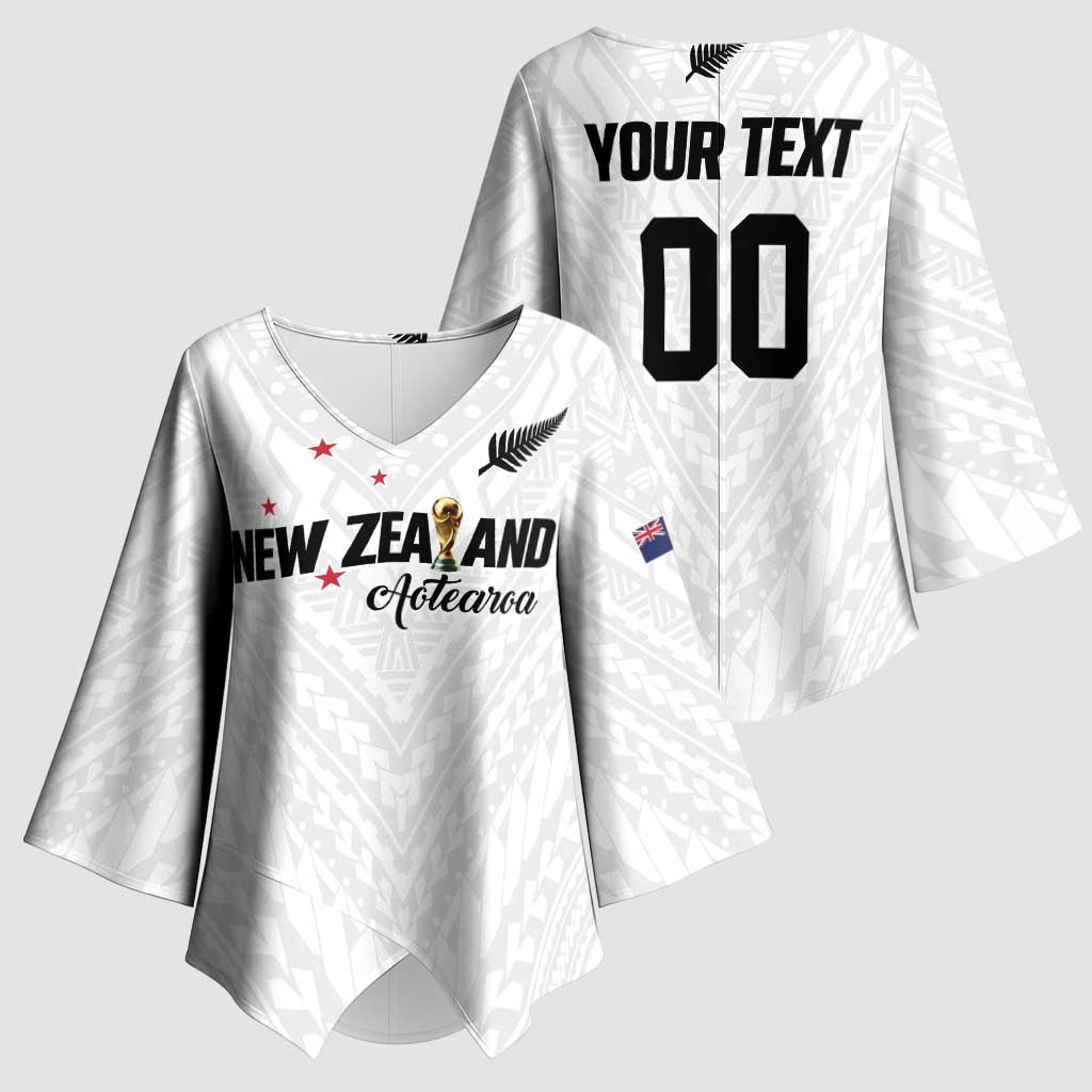 Custom Football New Zealand Kimono Sleeve Blouse Aotearoa United White Version - Polynesian Pride
