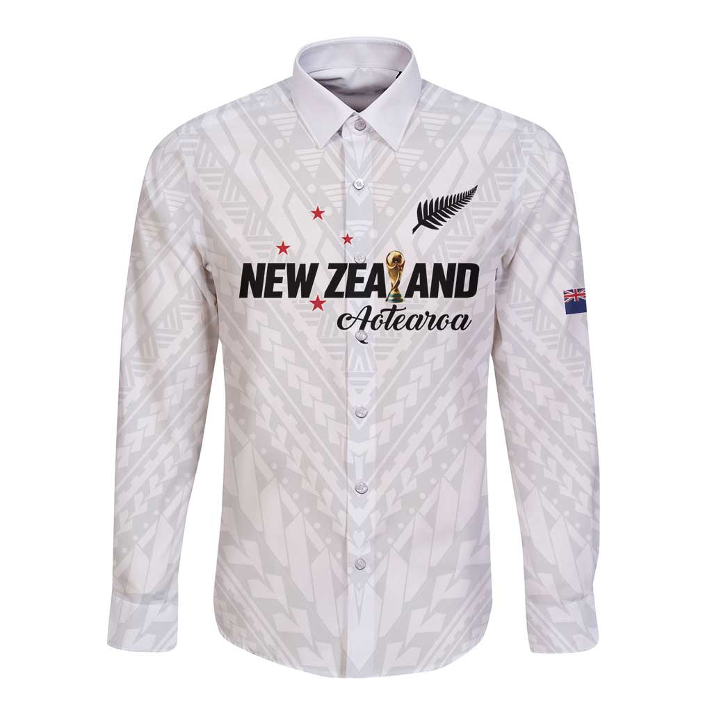 Custom Football New Zealand Long Sleeve Button Shirt Aotearoa United White Version - Polynesian Pride