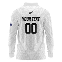 Custom Football New Zealand Long Sleeve Polo Shirt Aotearoa United White Version - Polynesian Pride