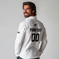 Custom Football New Zealand Long Sleeve Polo Shirt Aotearoa United White Version - Polynesian Pride