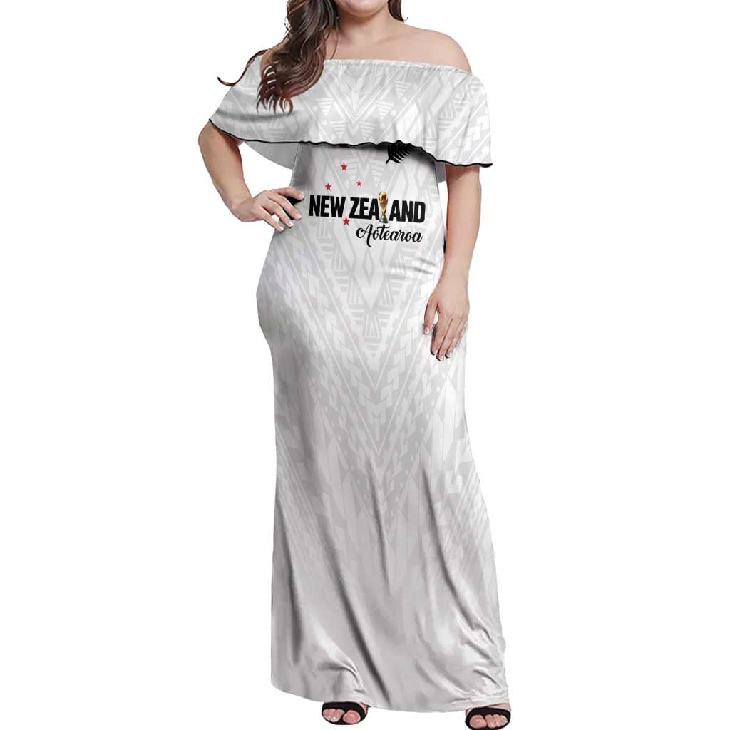 Custom Football New Zealand Off Shoulder Maxi Dress Aotearoa United White Version - Polynesian Pride