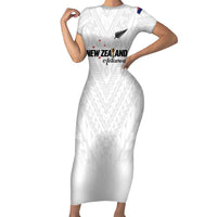 Custom Football New Zealand Short Sleeve Bodycon Dress Aotearoa United White Version - Polynesian Pride