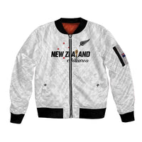 Custom Football New Zealand Sleeve Zip Bomber Jacket Aotearoa United White Version - Polynesian Pride