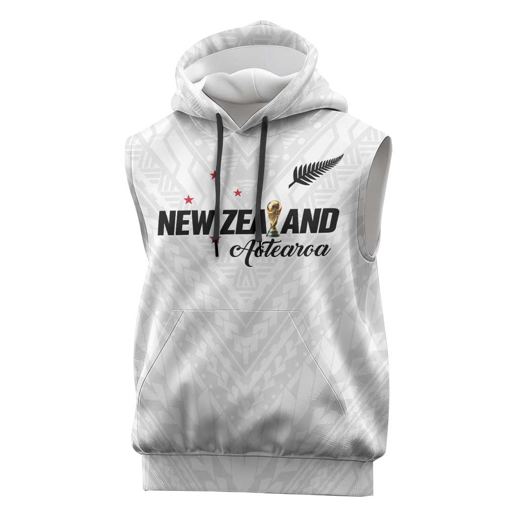 Custom Football New Zealand Sleeveless Hoodie Aotearoa United White Version - Polynesian Pride