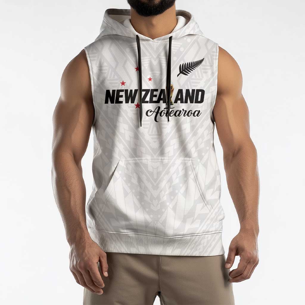 Custom Football New Zealand Sleeveless Hoodie Aotearoa United White Version - Polynesian Pride