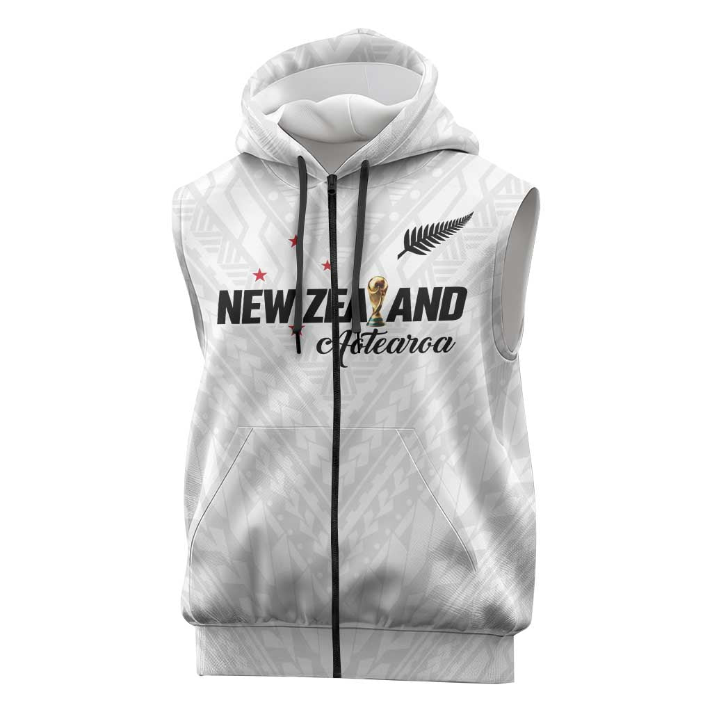 Custom Football New Zealand Sleeveless Zip Hoodie Aotearoa United White Version - Polynesian Pride