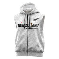 Custom Football New Zealand Sleeveless Zip Hoodie Aotearoa United White Version - Polynesian Pride