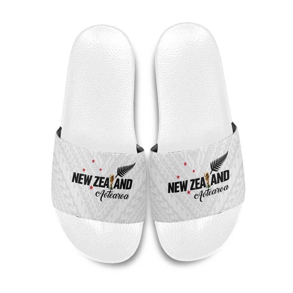 Football New Zealand Slide Sandals Aotearoa United White Version - Polynesian Pride