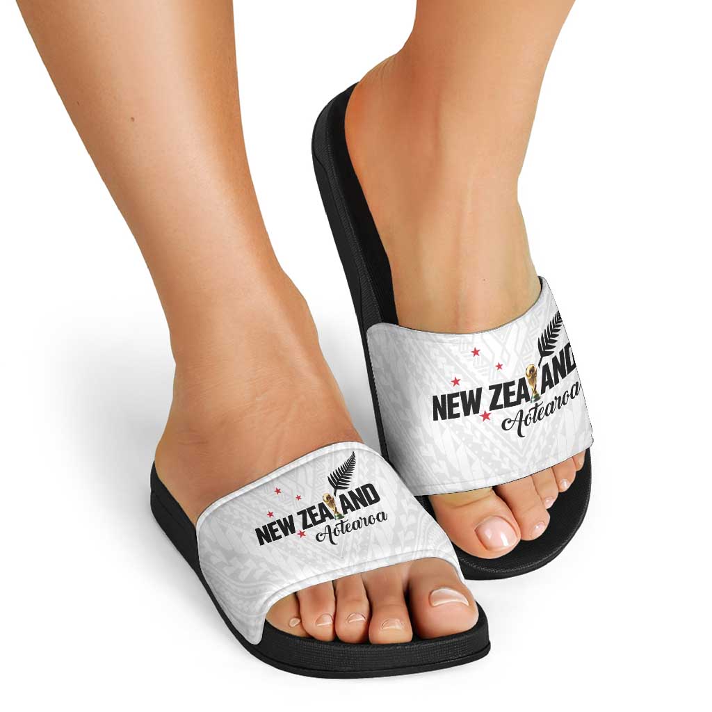 Football New Zealand Slide Sandals Aotearoa United White Version - Polynesian Pride