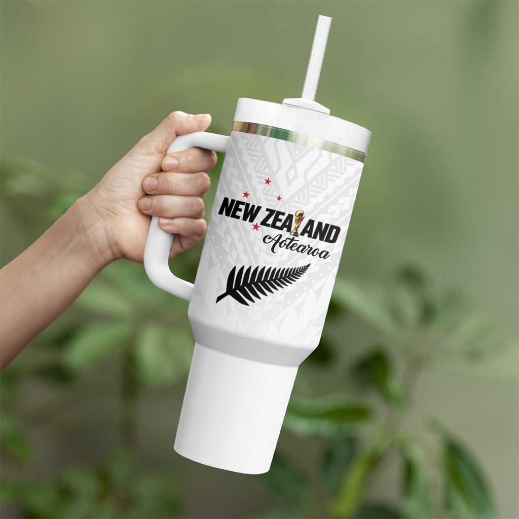 Custom Football New Zealand Tumbler With Handle Aotearoa United White Version - Polynesian Pride