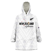 Custom Football New Zealand Wearable Blanket Hoodie Aotearoa United White Version - Polynesian Pride