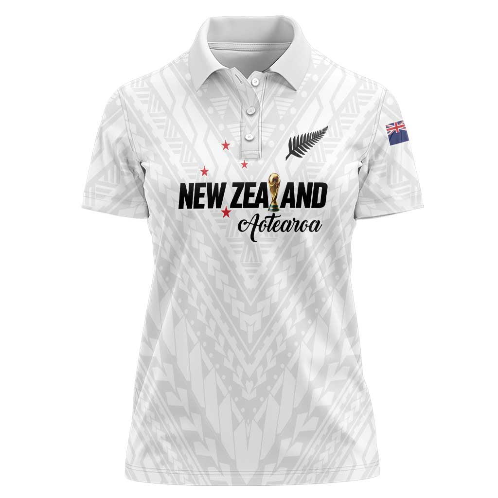 Custom Football New Zealand Women Polo Shirt Aotearoa United White Version - Polynesian Pride