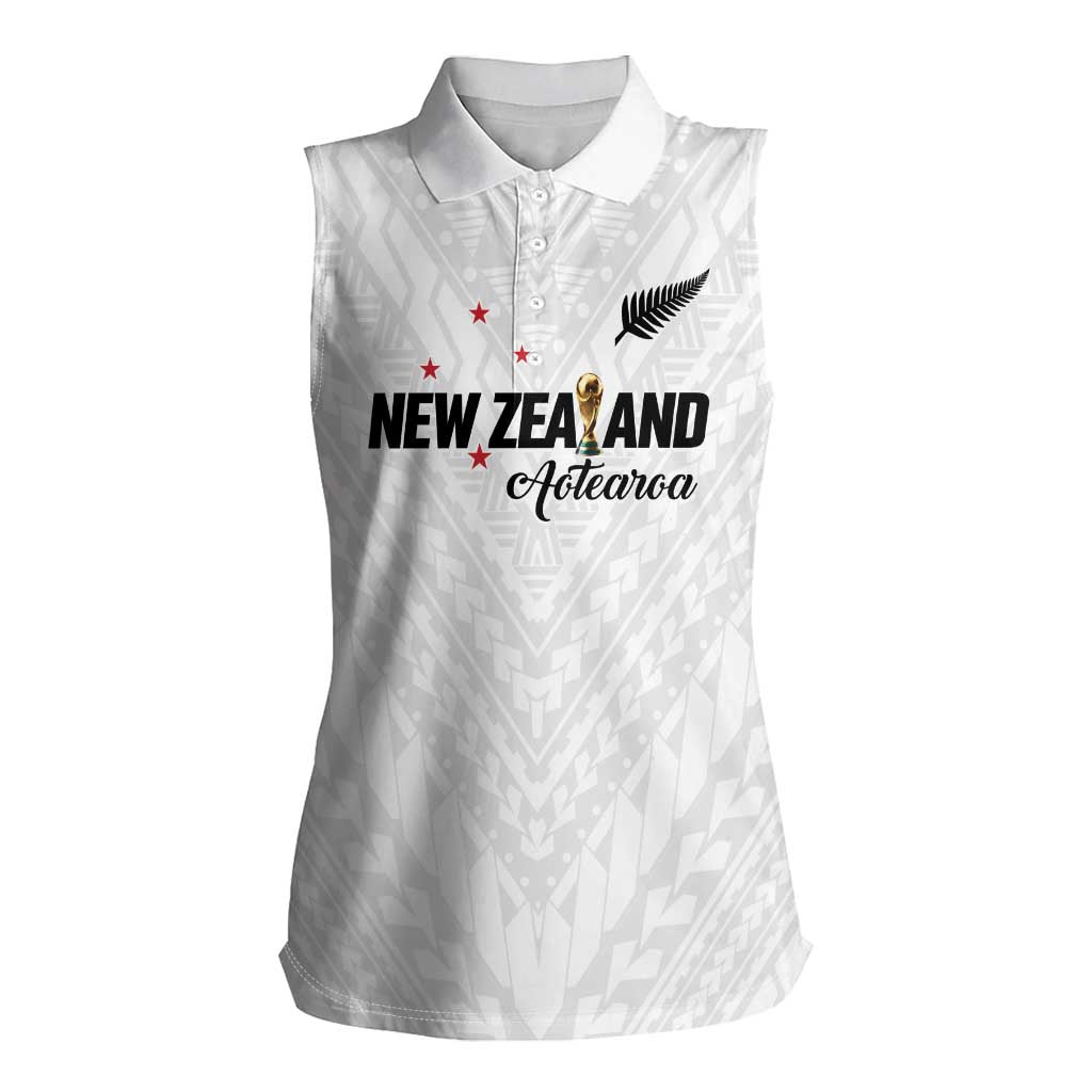 Custom Football New Zealand Women Sleeveless Polo Shirt Aotearoa United White Version - Polynesian Pride