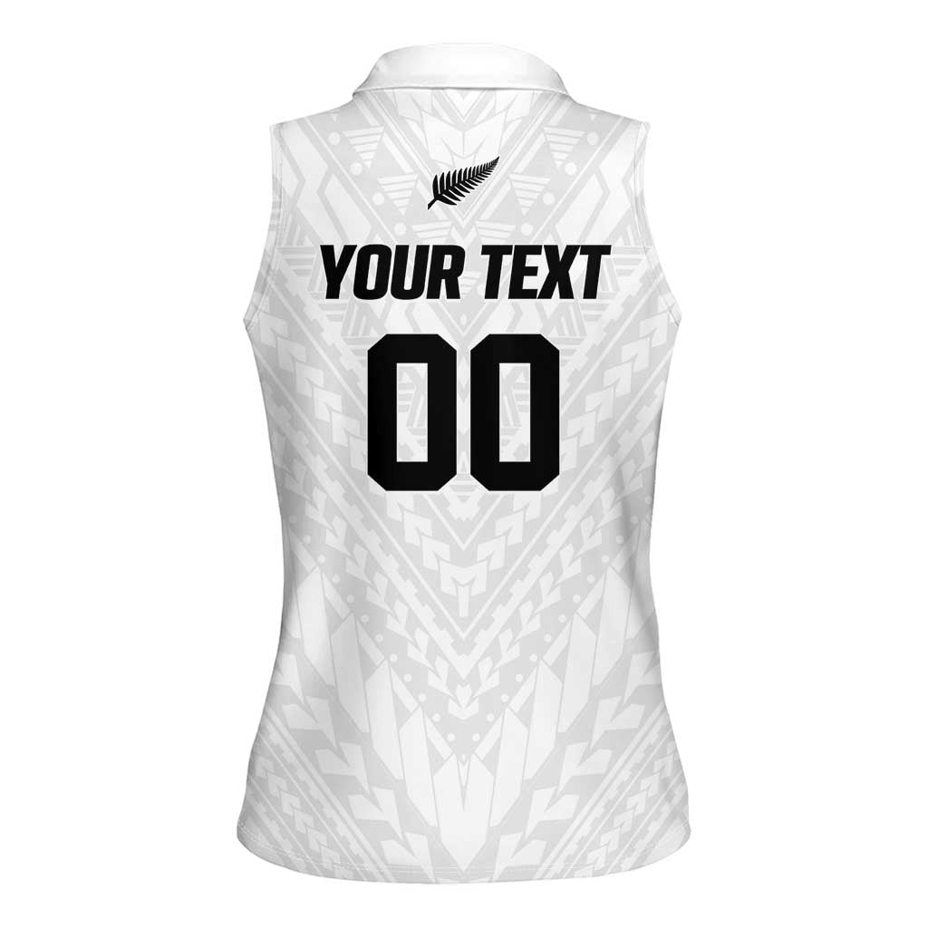 Custom Football New Zealand Women Sleeveless Polo Shirt Aotearoa United White Version - Polynesian Pride