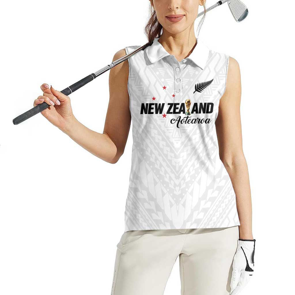 Custom Football New Zealand Women Sleeveless Polo Shirt Aotearoa United White Version - Polynesian Pride