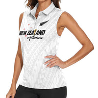 Custom Football New Zealand Women Sleeveless Polo Shirt Aotearoa United White Version - Polynesian Pride